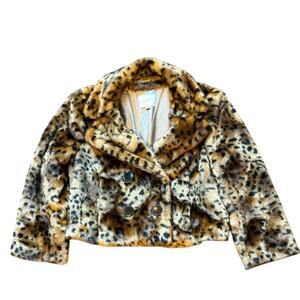 Ann Taylor LOFT Faux Fur Leopard Cropped Jacket – Double Breasted – Size S